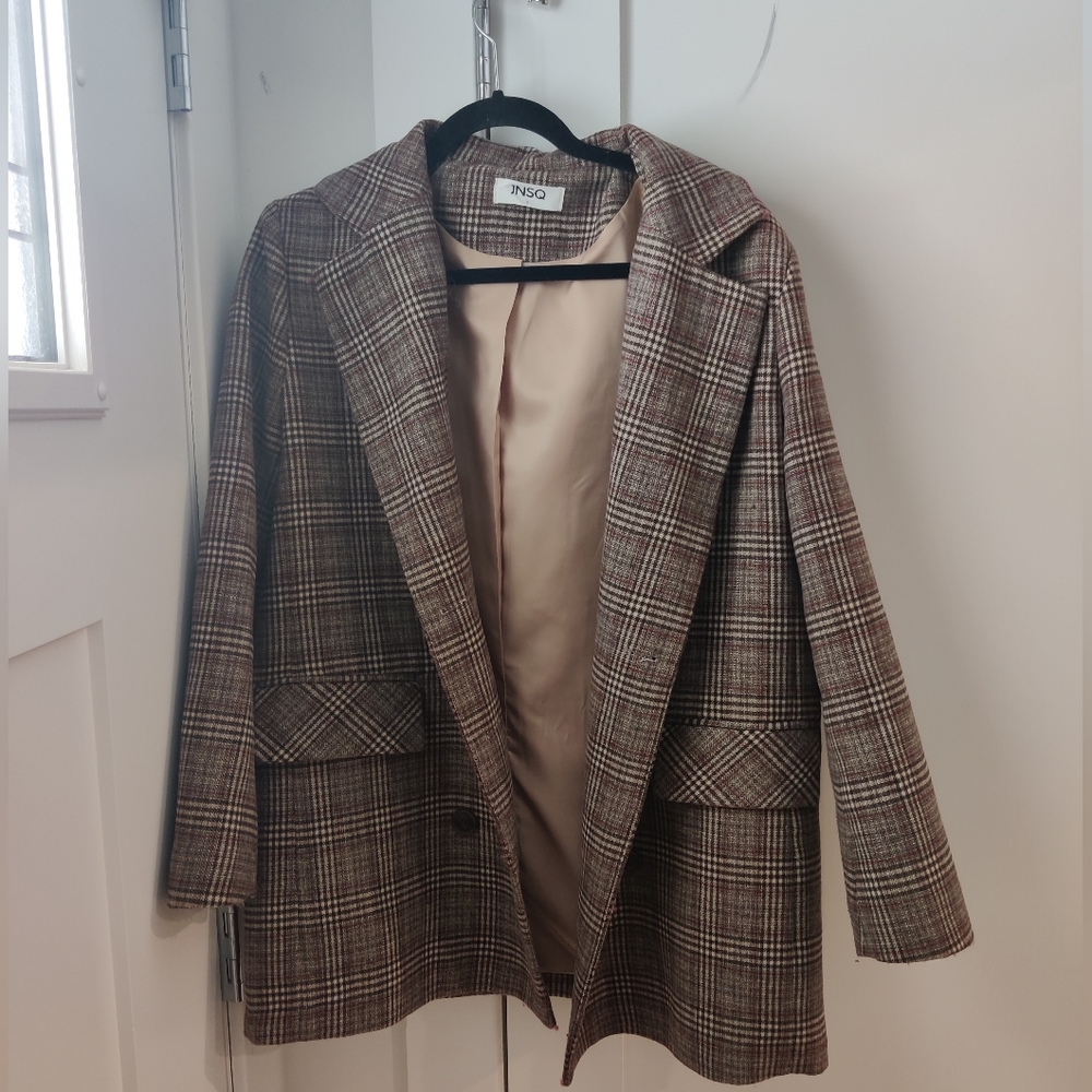 JNSQ wool blend plaid blazer coat